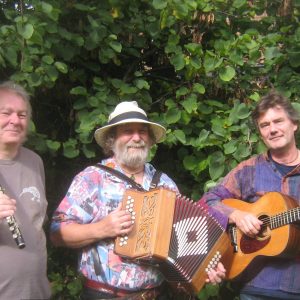 Pete und die Grasshoppers mit Akordeon, Gitarre und Querflöte.